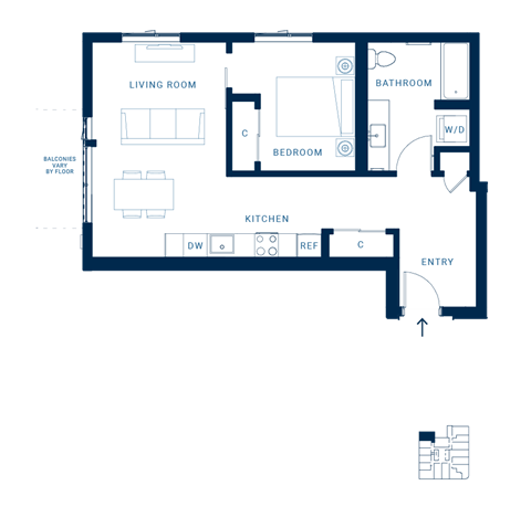 Shoresmith Apartments 1x1 E Floor Plan